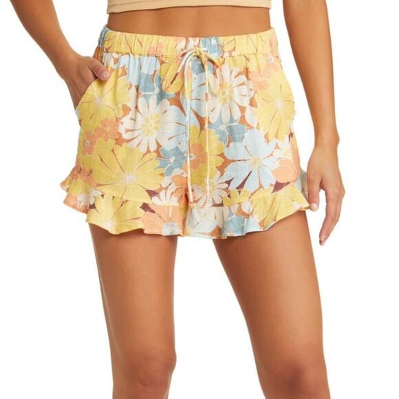 Rip Curl Sunrise Session Floral Ruffle Hem Pocket Breezy Pull on Shorts New XL - Picture 1 of 8
